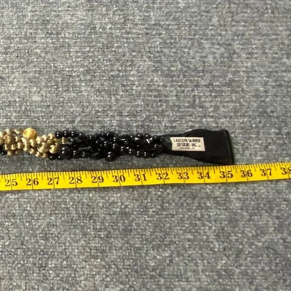 VTG Carolyn Tanner Beaded‎ Belt Women M Black Gold Adjustable Statement 80s 90s